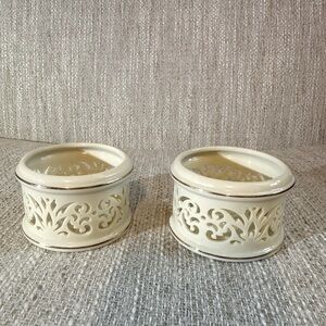 LENOX Pierced China set of 2 Tea Light holder with 24kt Gold Trim.